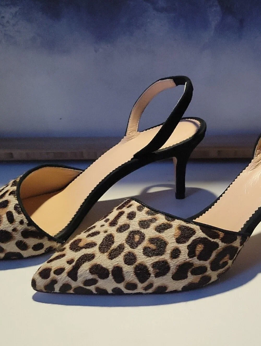 J. Crew Leopard-Print Pointed Slingback Heels with Black Trim